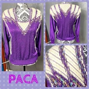 ❤️Vintage PACA purple sweater metallic cord fuzzy